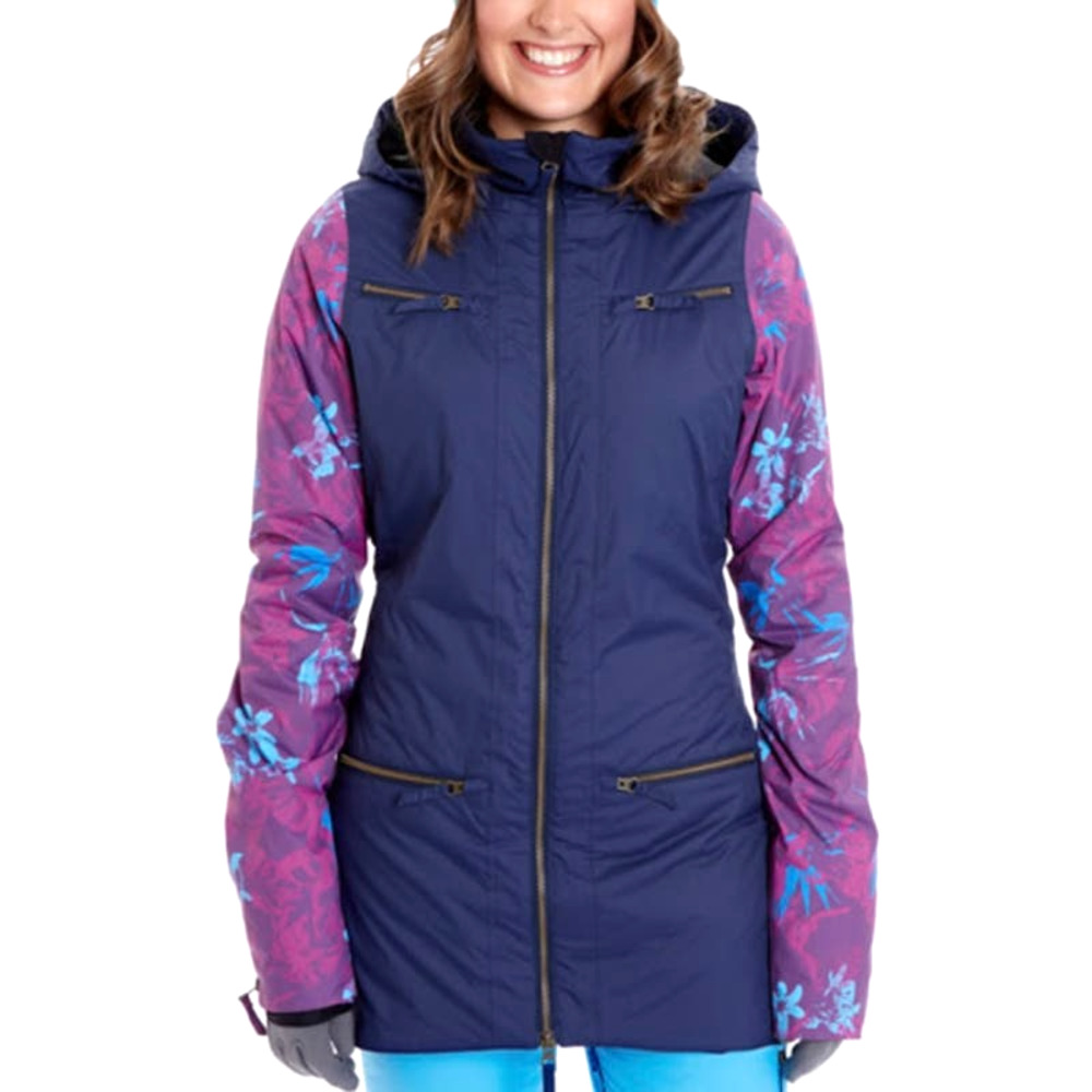 Women's Navy Ski Jacket with Purple Floral Sleeves